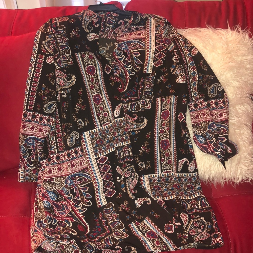 Boho shirt blouse long sleeve midi dress